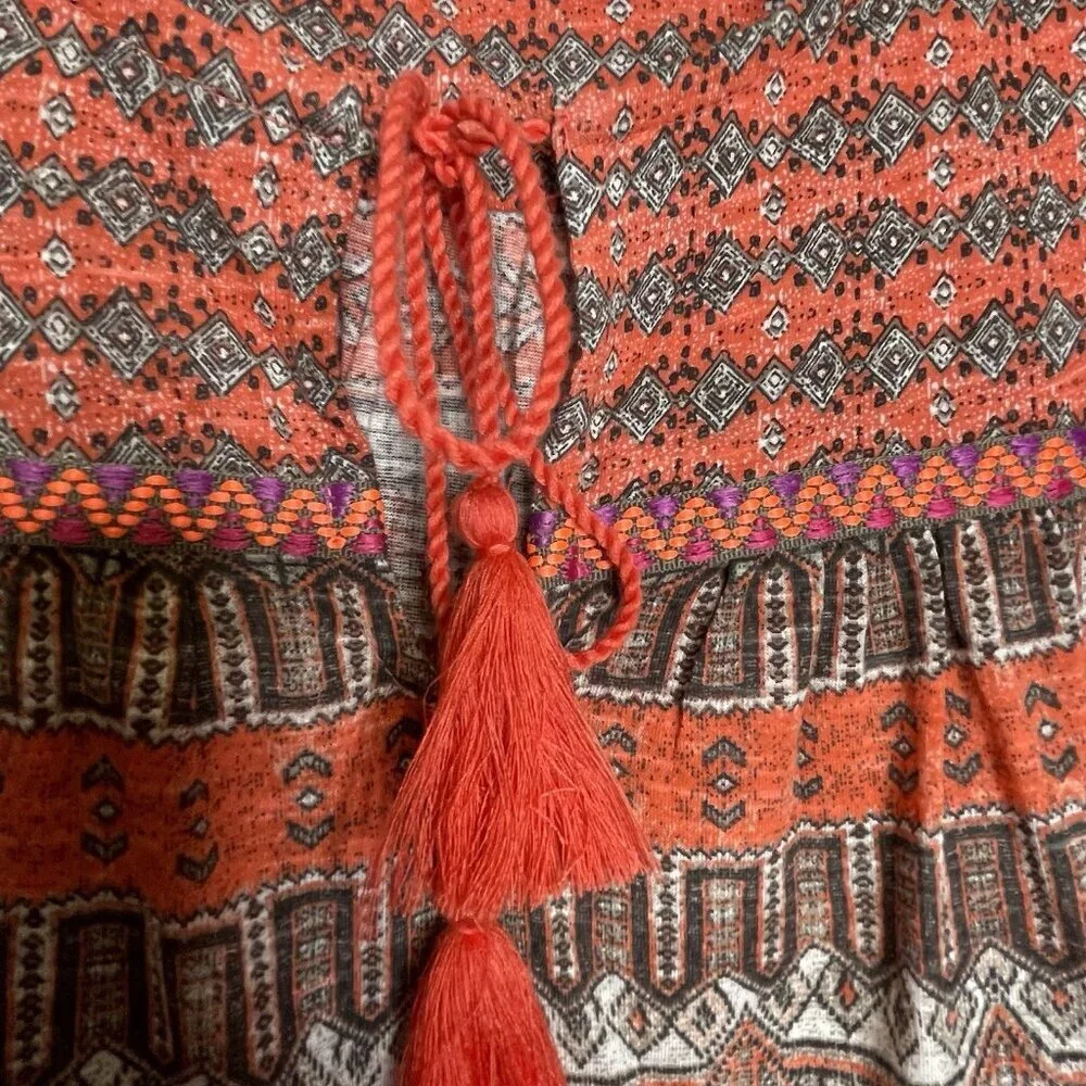 Lucky Brand Boho Top M Sleeveless V-Neck Cord Western Southwestern Tribal Orange - Picture 10 of 10